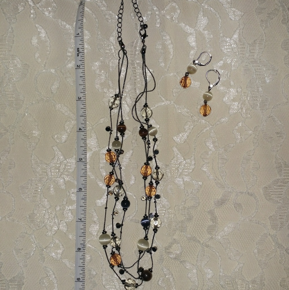 Amber, Milk Glass and Pewter Jewelry Set